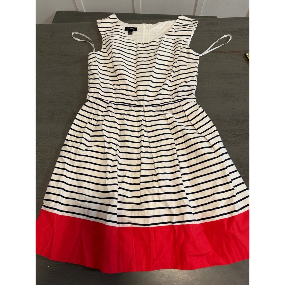 A. Byer Womens Size 11 Nautical Striped Fit Flare Dress Red White Blue